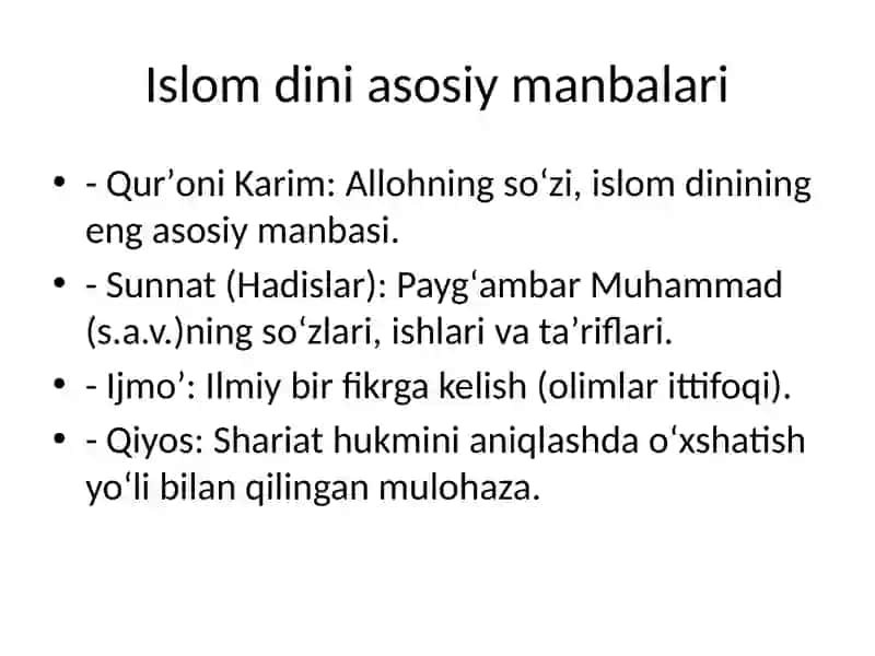 Islom dini manbalari, aqidaviy maktablari va ularning hozirgi davrdagi ahamiyati 2
