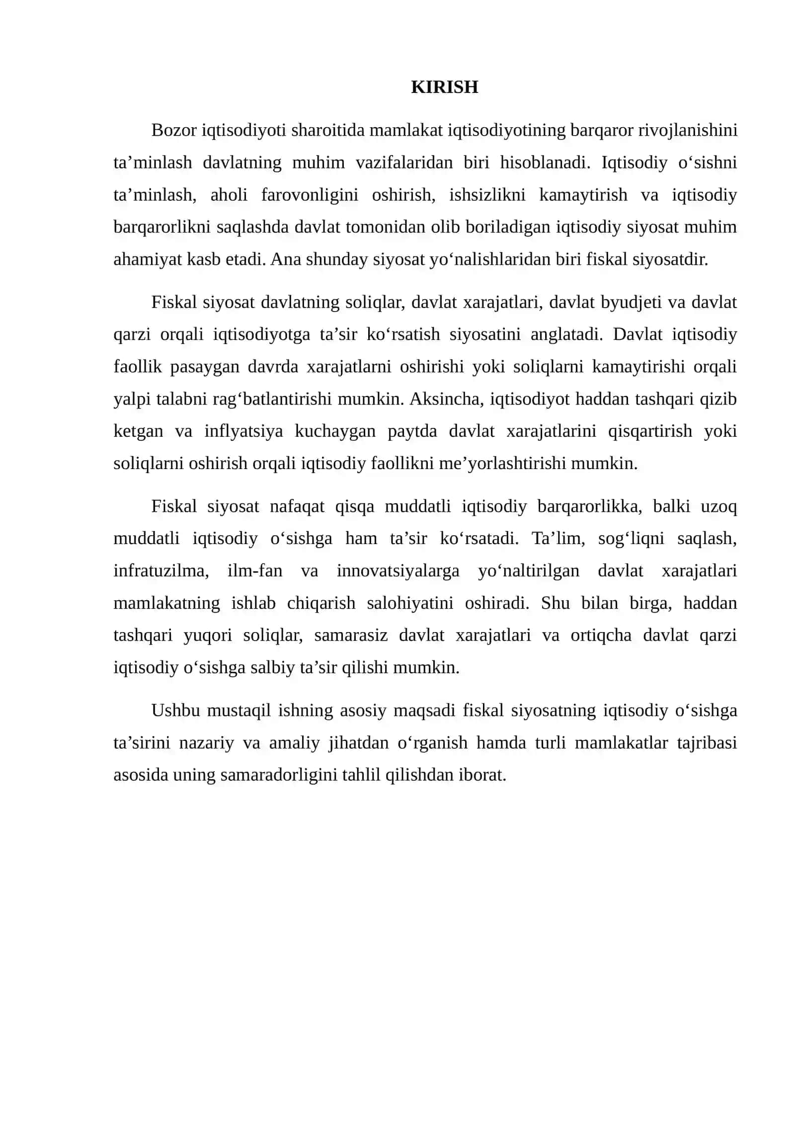 Fiskal Siyosatning Iqtisodiy O‘sishga Ta’sirini Mamlakatlarda O‘rganish 2