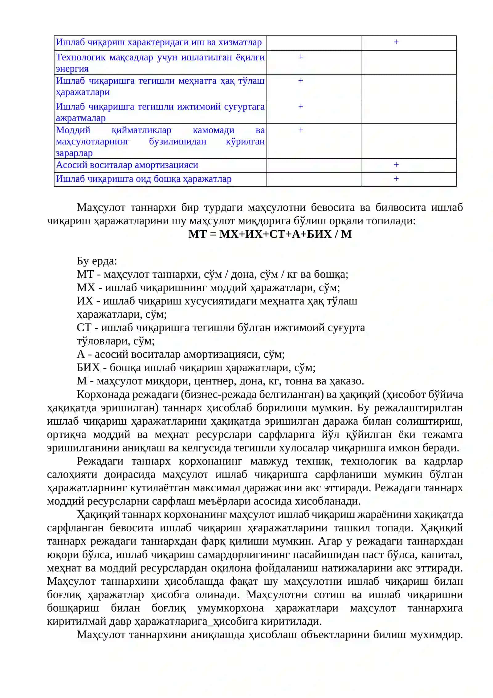 Маҳсулот таннархи ва уни ҳисоблаш усуллари 2