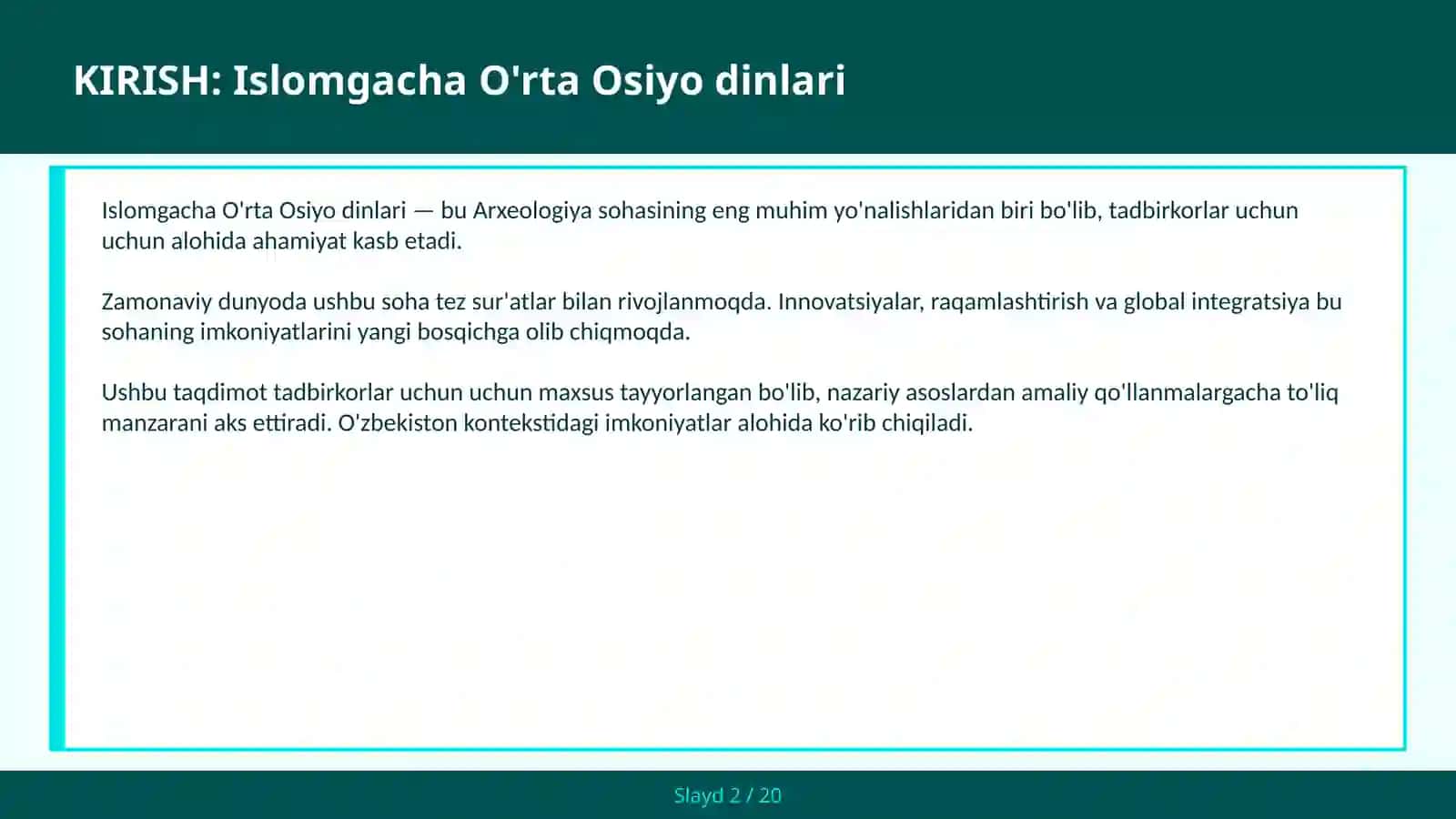ISLOMGACHA O'RTA OSIYO DINLARI 2