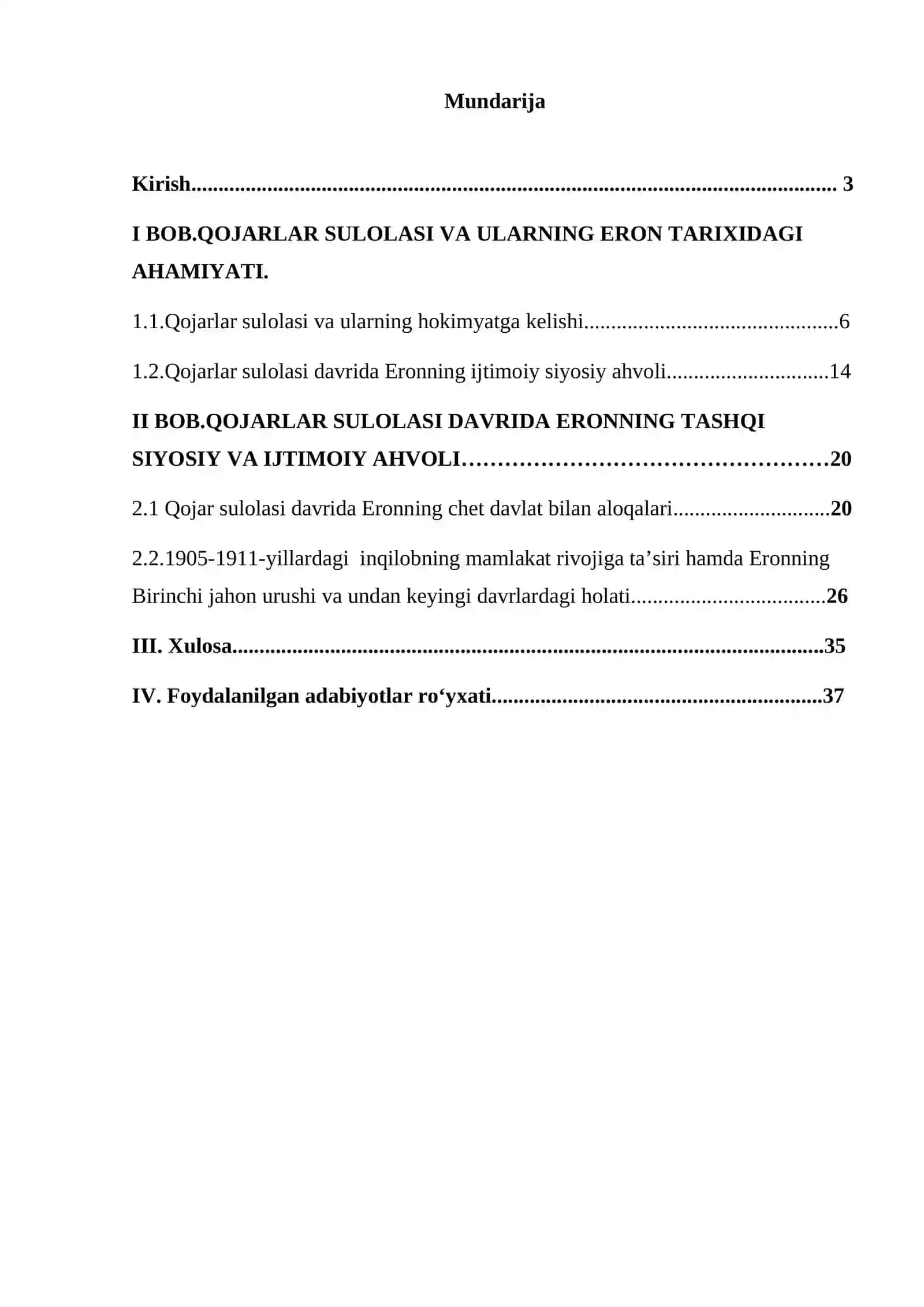 Qojarlar sulolasi davrida Eronning ijtimoiy-iqtisodiy va siyosiy rivojlanishi mavzusida Kurs ishi 2