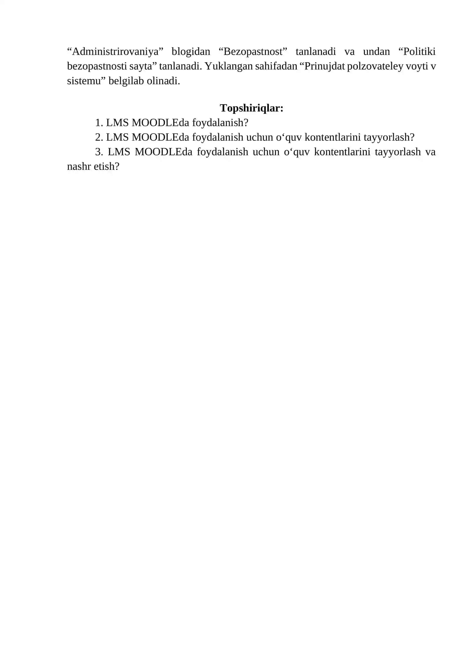 11-Amaliy mashg`uloti. LMS MOODLEda foydalanish uchun o‘quv kontentlarini tayyorlash va nashr etish 2