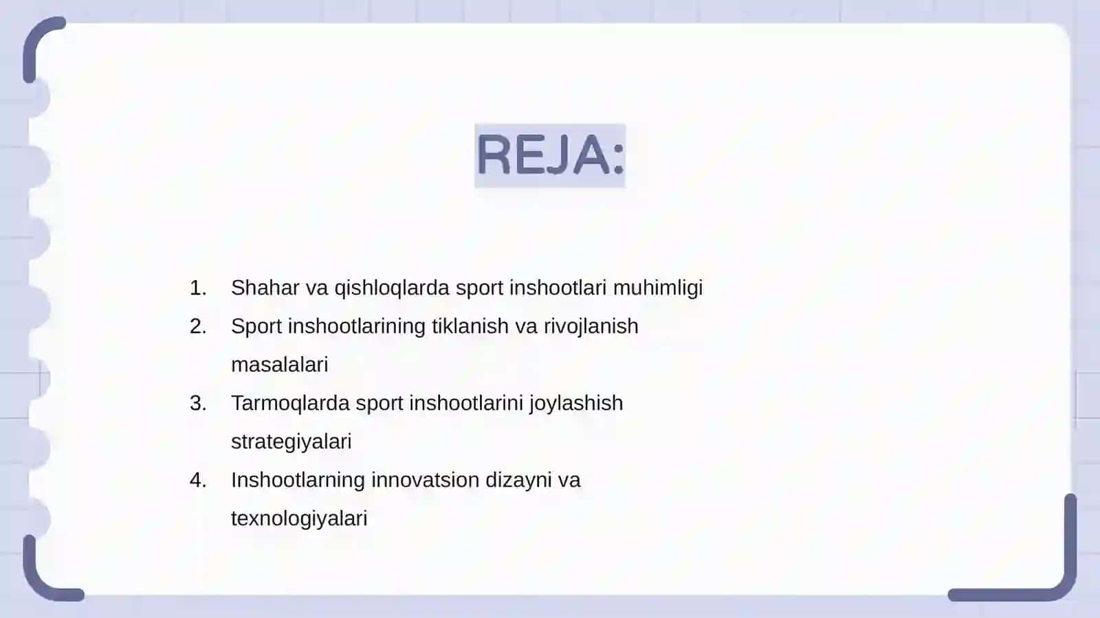 Shahar va qishloqlarda sport inshooatlari tarmoqlari va rejalashtirish 2