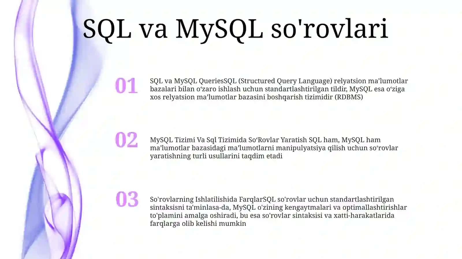 MySQL Tizimi Va Sql Tizimida So‘Rovlar Yaratish 2