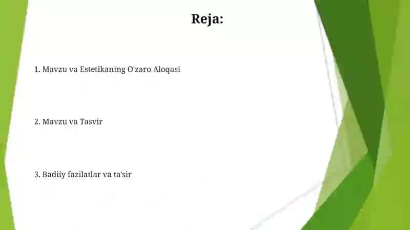 Badiiy asar gʻoyasi Mavzu va estetik edilar 2