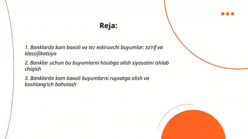 Banklarda kam baxoli va tez eskiruvchi buyumlar hisobi 2