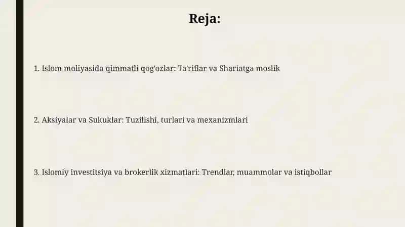 Islom moliyasida qimmatli qog'ozlar 2