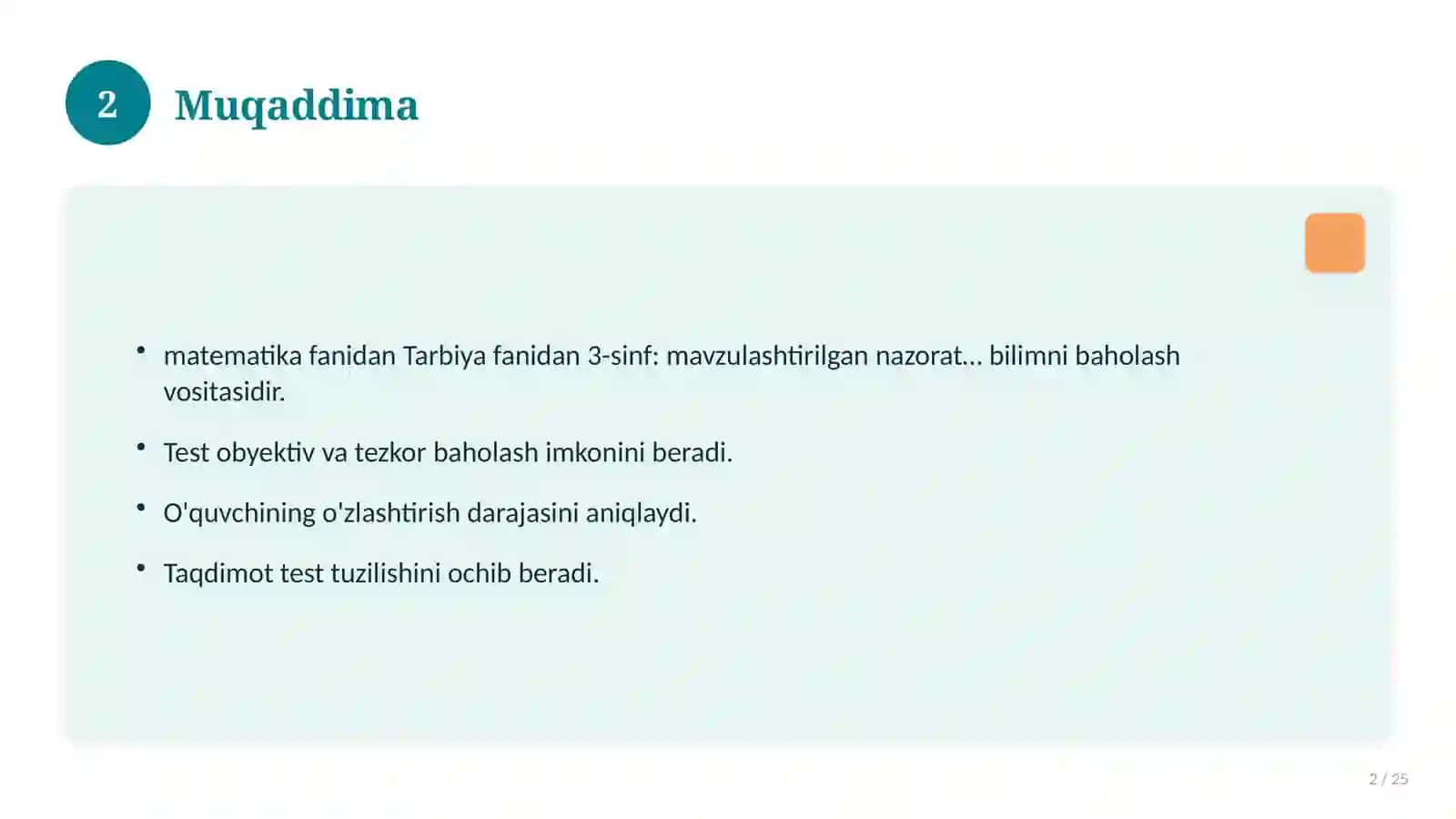 Tarbiya fanidan 3-sinf: mavzulashtirilgan nazorat ishi va tahlil 2
