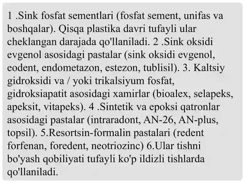 Ildiz kanalini plombalashda qo’llaniluvchi qotadigan malhamlar. 2