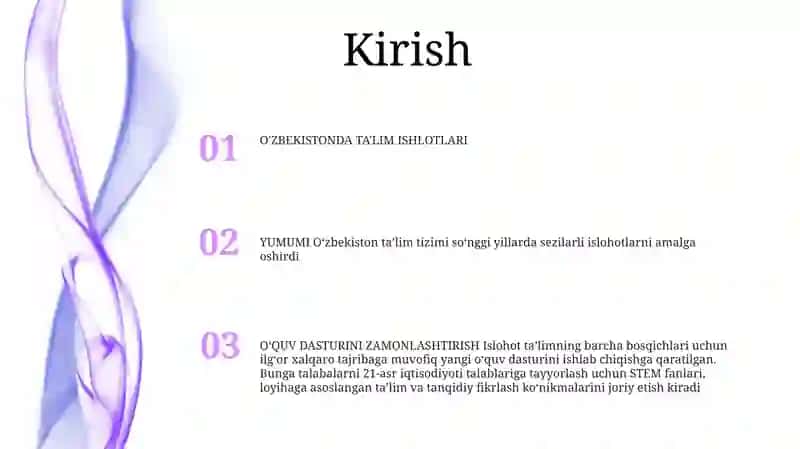 O'ZBEKISTONDA TA'LIM ISHLOTLARI 2