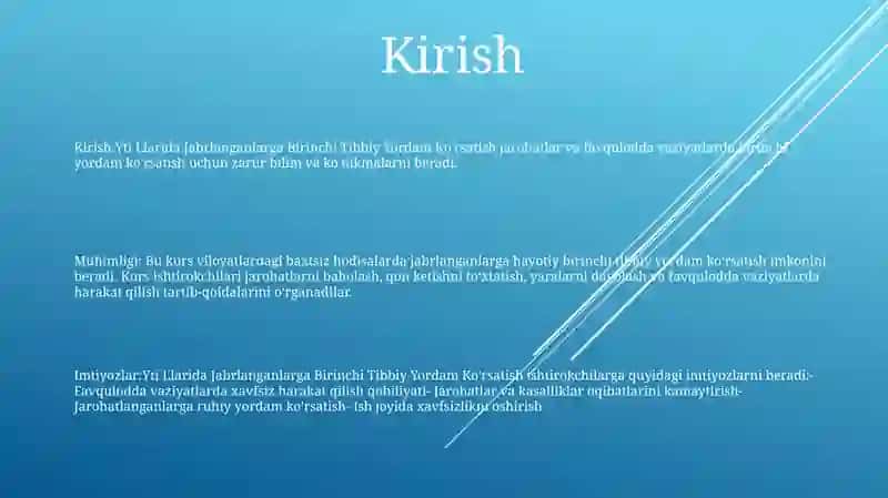 Yti Llarida Jabrlanganlarga Birinchi Tibbiy Yordam Ko'rsatish 2