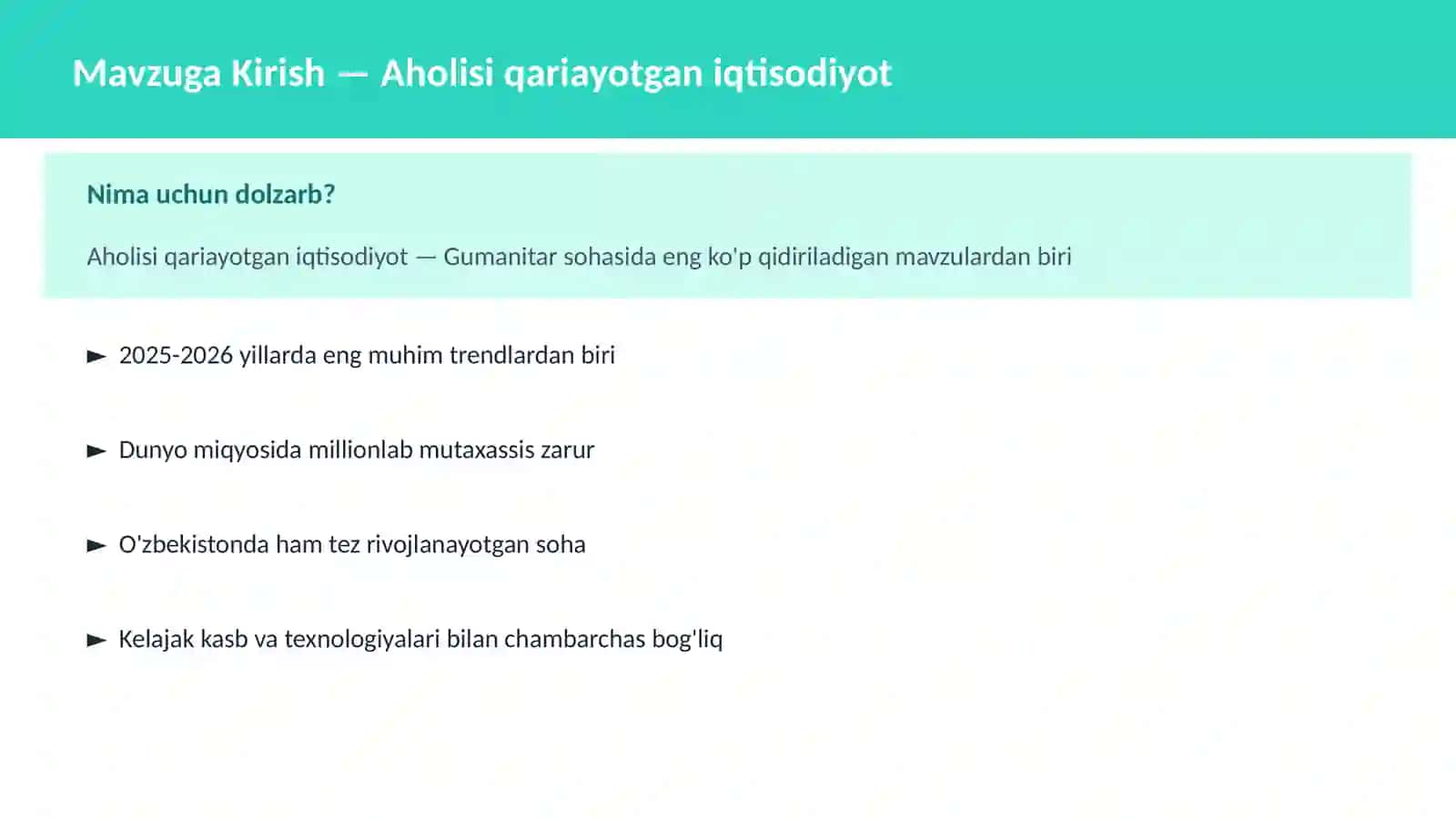 Aholisi qariayotgan iqtisodiyot 2