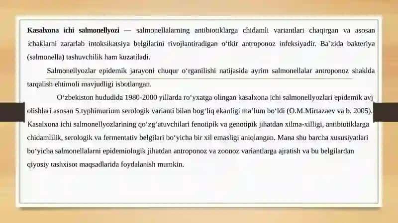 Kasalxona ichi sal’monelyozlari. Kasalxona ichi kolienteritlari 2