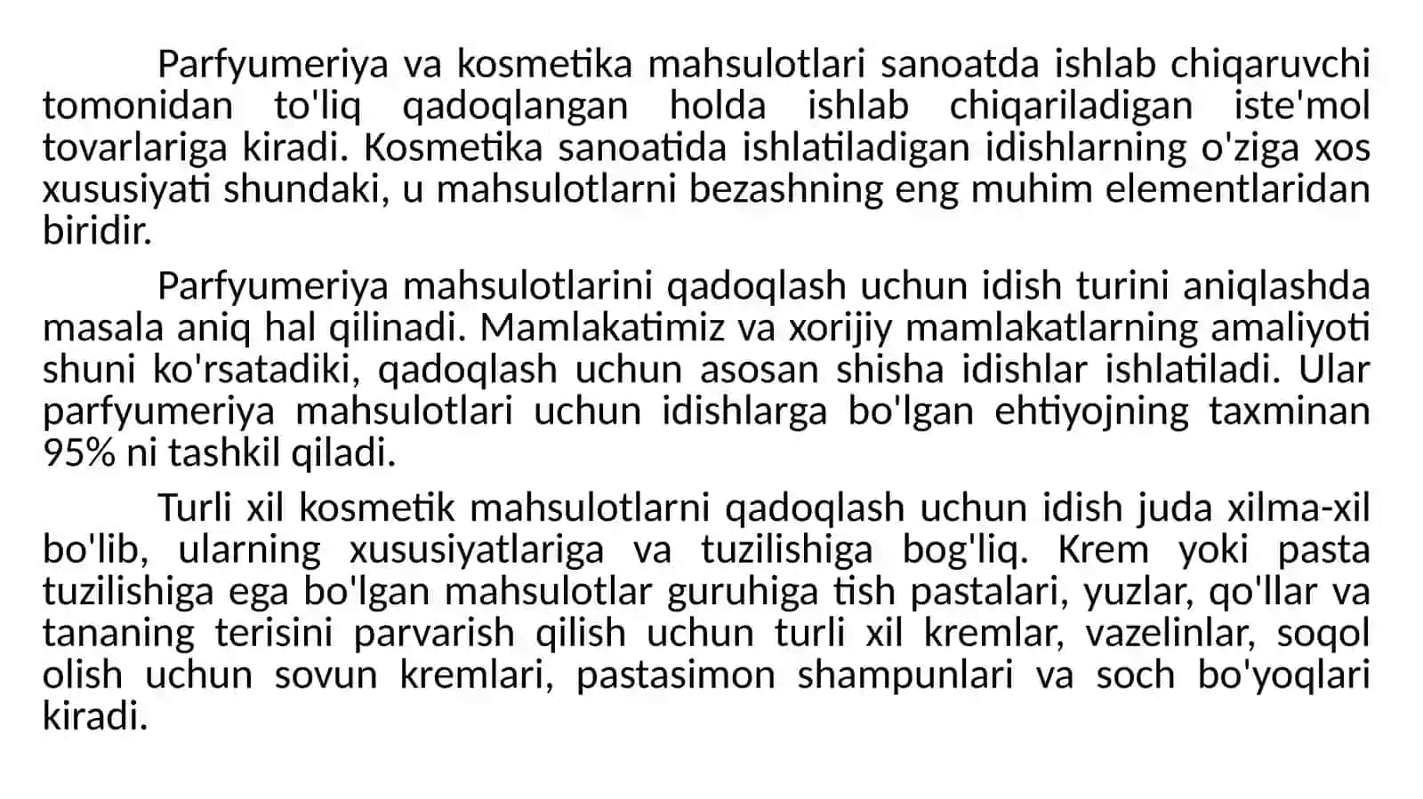 PARFYUMERIYA-KOSMETIKA MAHSULOTLARINI METALL VA BOSHQA MATERIALLARDAN TAYYORLANGAN IDISHLARGA QADOQLASH 2