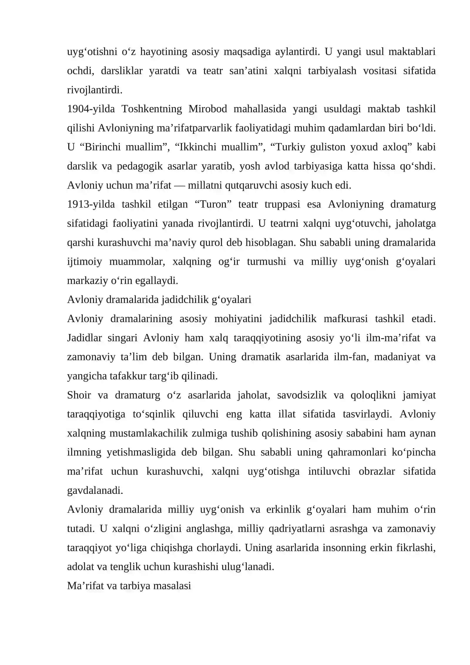 Avloniy dramalarida jadidchilik g'oyalari va davr fojiasi talqini 2