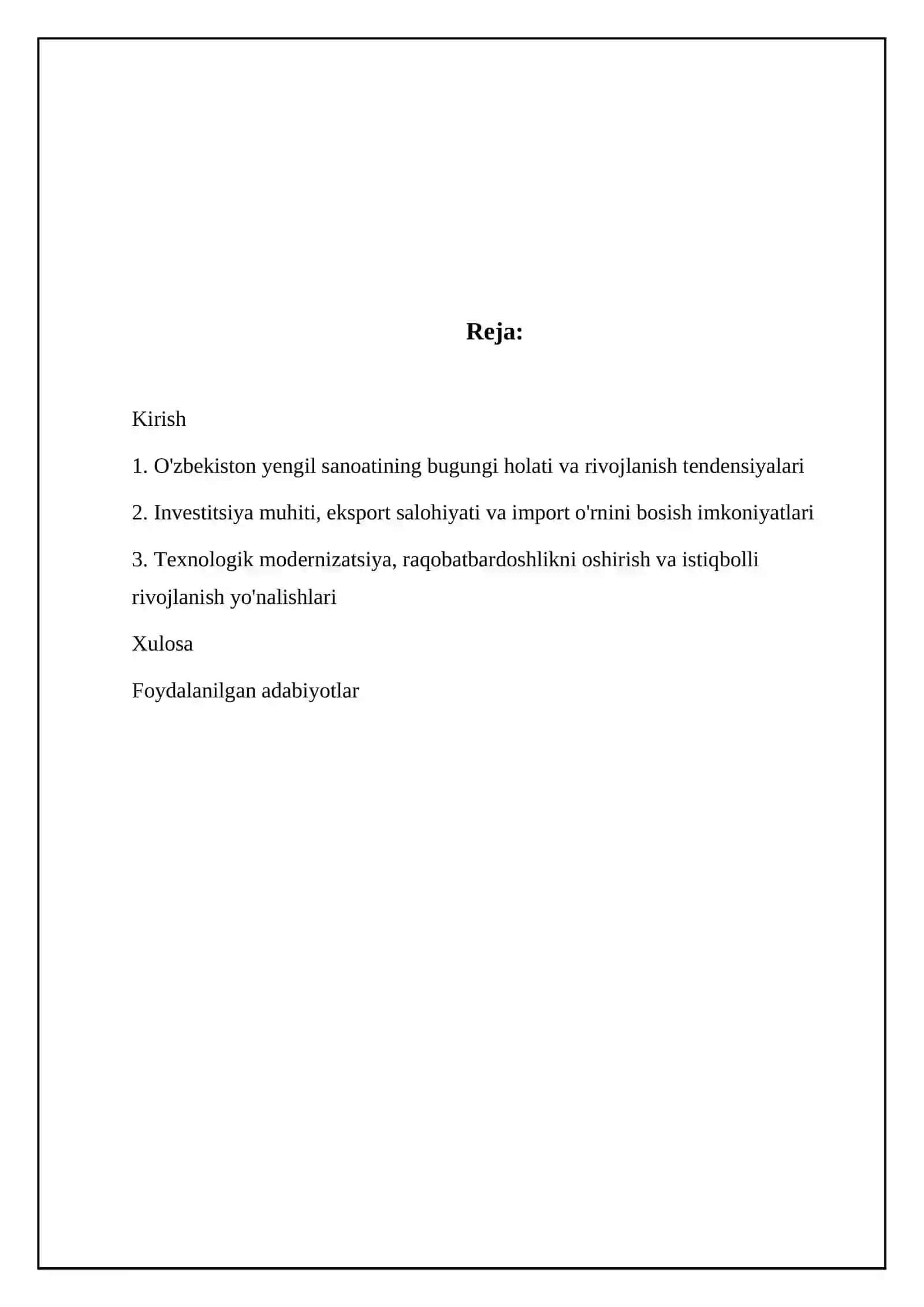 O'zbekiston yengil sanoatining bugungi holati va rivojlanish tendensiyalari 2