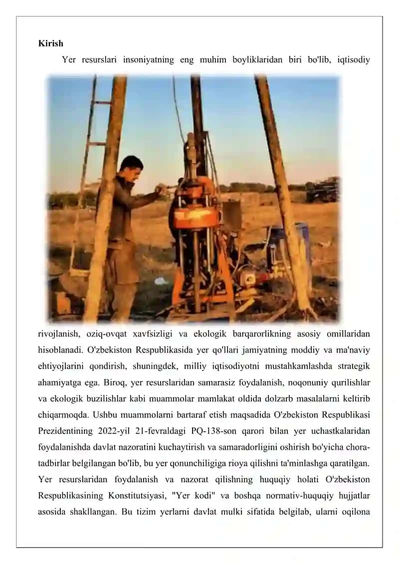 Yer resurslaridan foydalanish va nazorat qilishning huquqiy holati 2