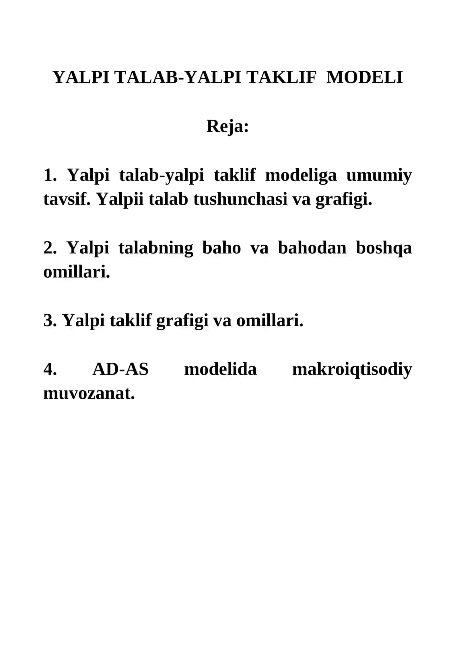 MAKROIQTISODIYOT YALPI TALAB-YALPI TAKLIF MODELI 2