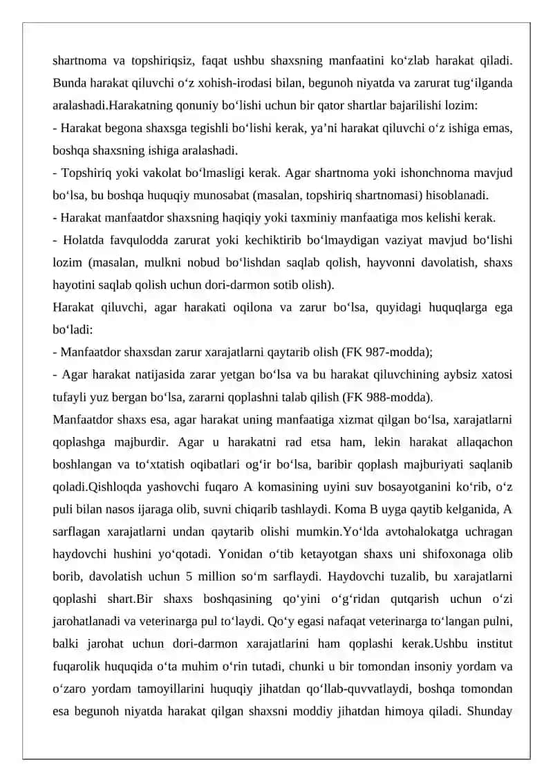 Begona shaxsning manfaatini ko‘zlab topshiriqsiz harakat qilish 2