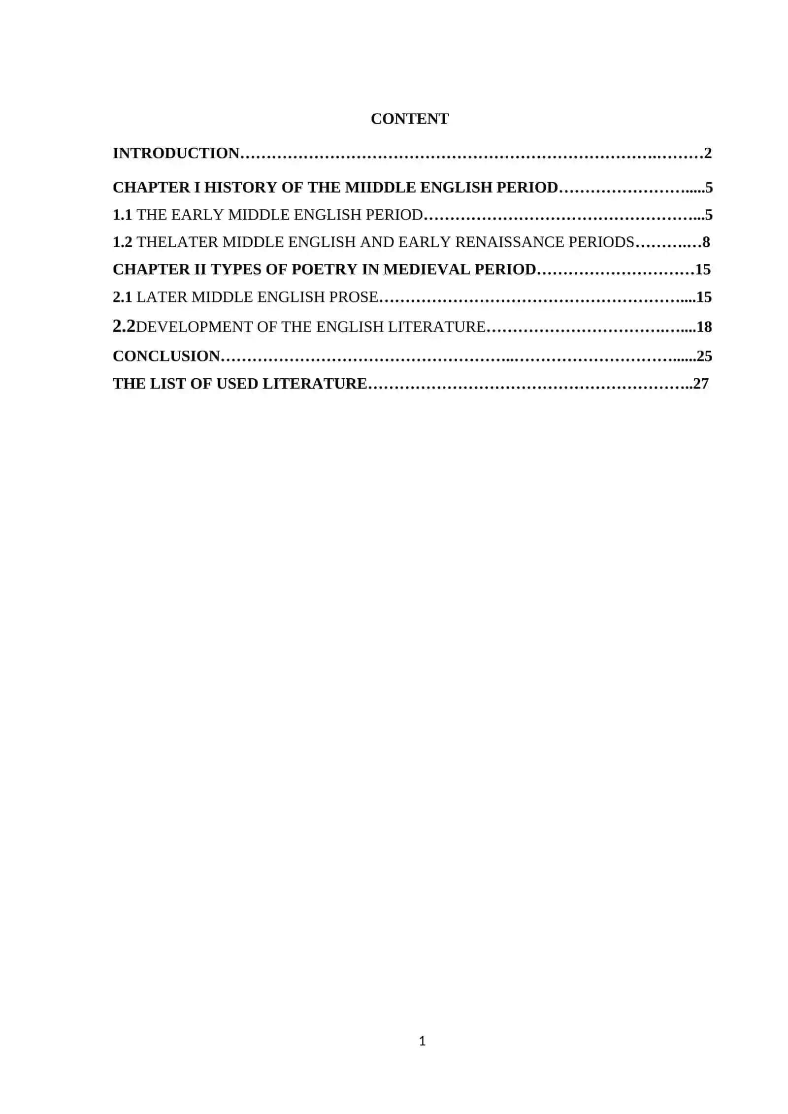 COURSE PAPER ON THE MEDIEVAL PERIOD POETRY 2