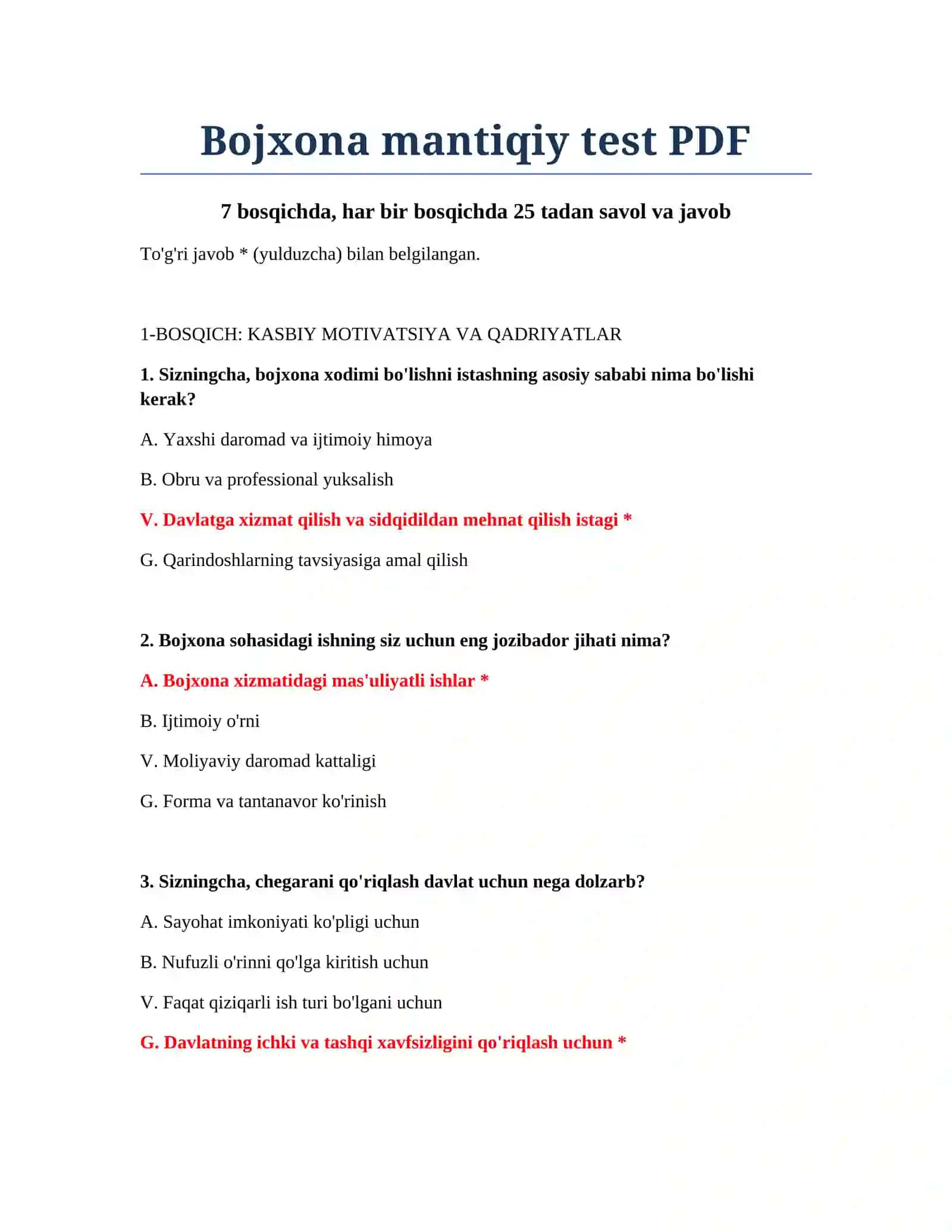 Bojxona mantiqiy test PDF 2