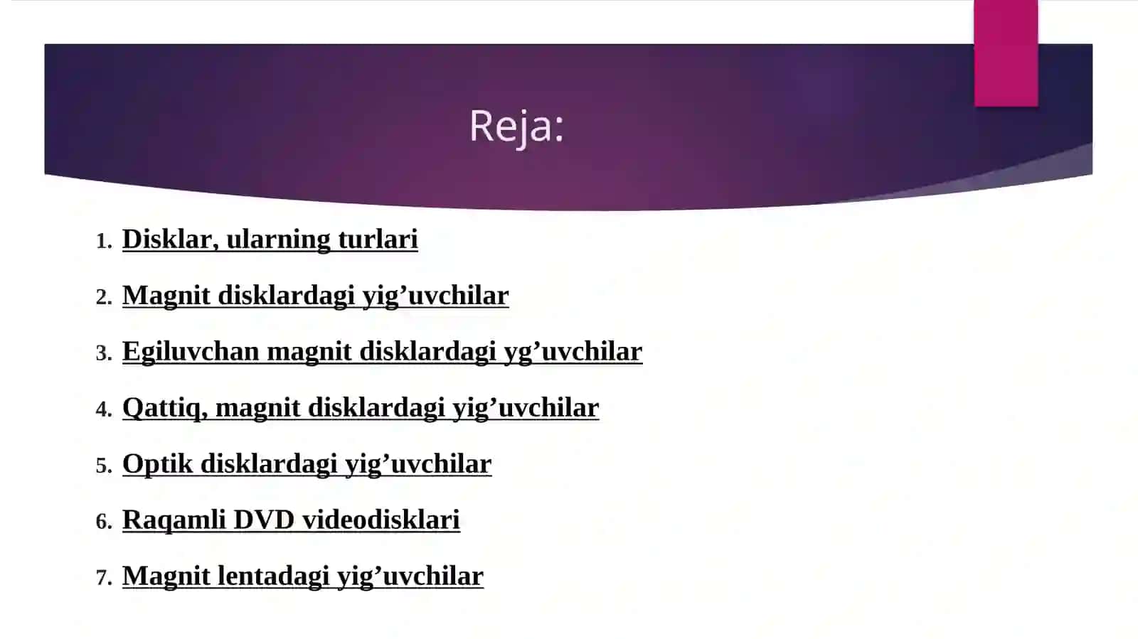 MA’LUMOTLARNI XOTIRADA SAQLASH QURILMALARI 2