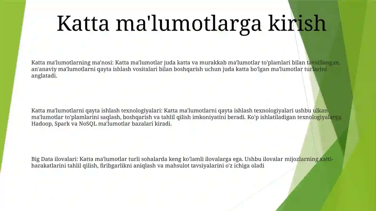Katta MaʼLumotlarni Qayta Ishlash Texnologiyalari 2
