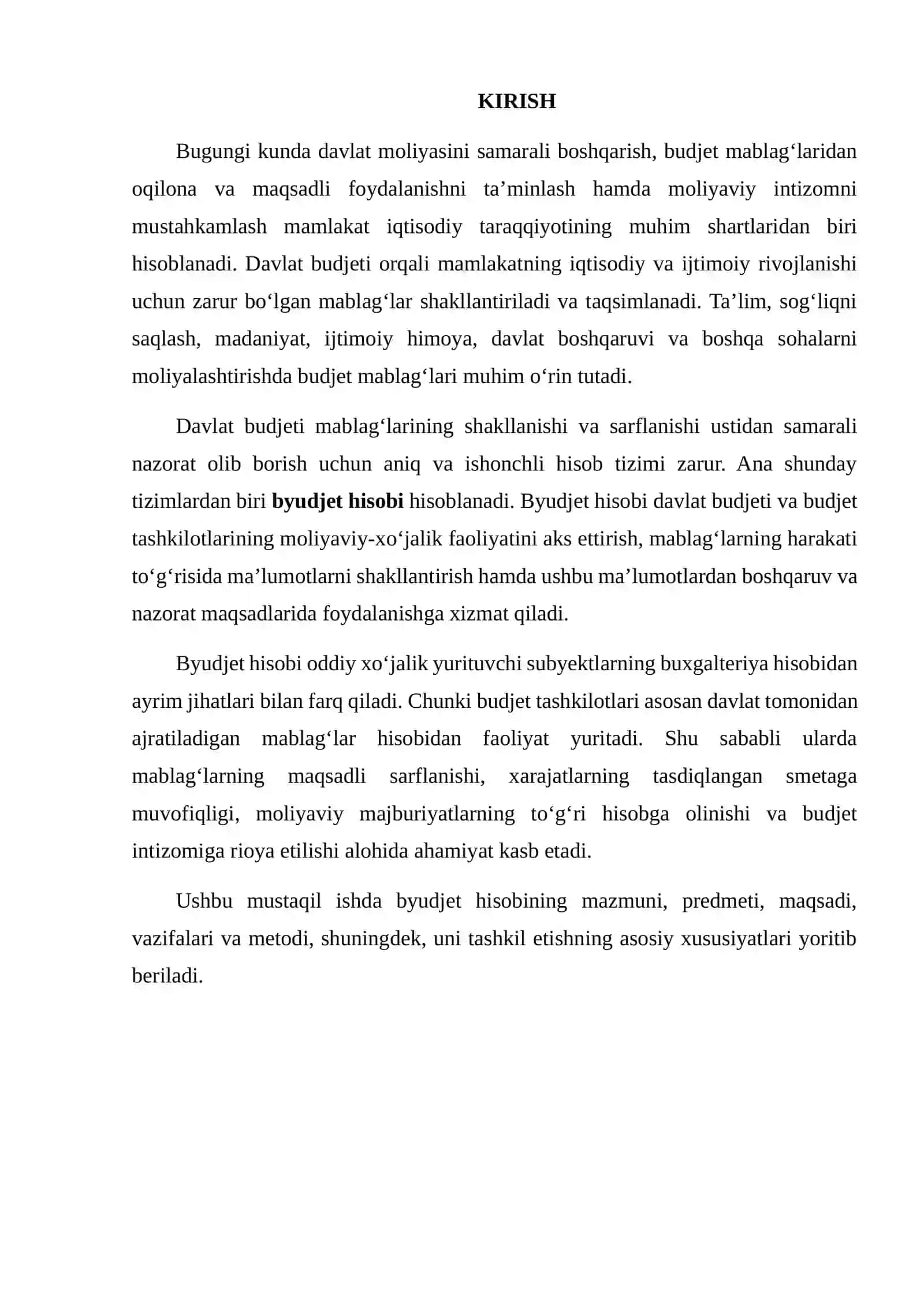 "BYUDJET HISOBI" FANINING MAZMUNI, PREDMETI VA METODI 2