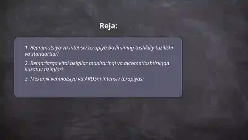 Reanimatsiya va intensiv terapiya bo'limlari 2