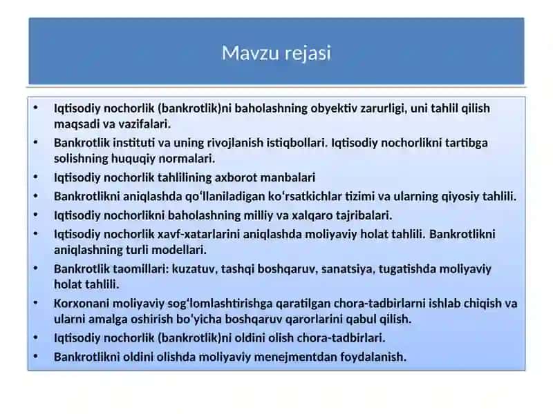 Iqtisodiy nochorlikni baholash va tahlil qilish 2