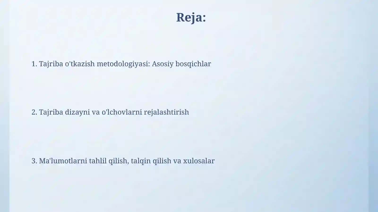 Oddiy tajribalarni oʻtkazish metodikasi 2