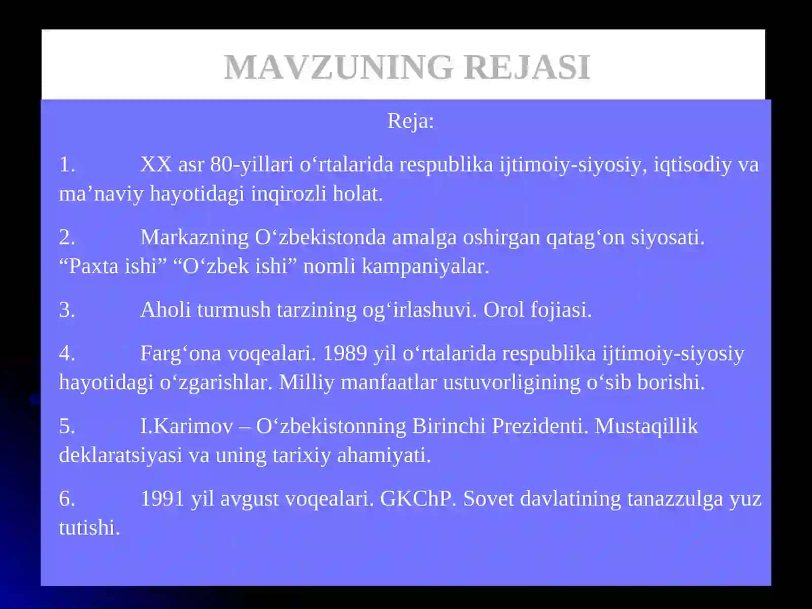 O‘zbekistondagi ijtimoiy-siyosiy jarayonlar 2