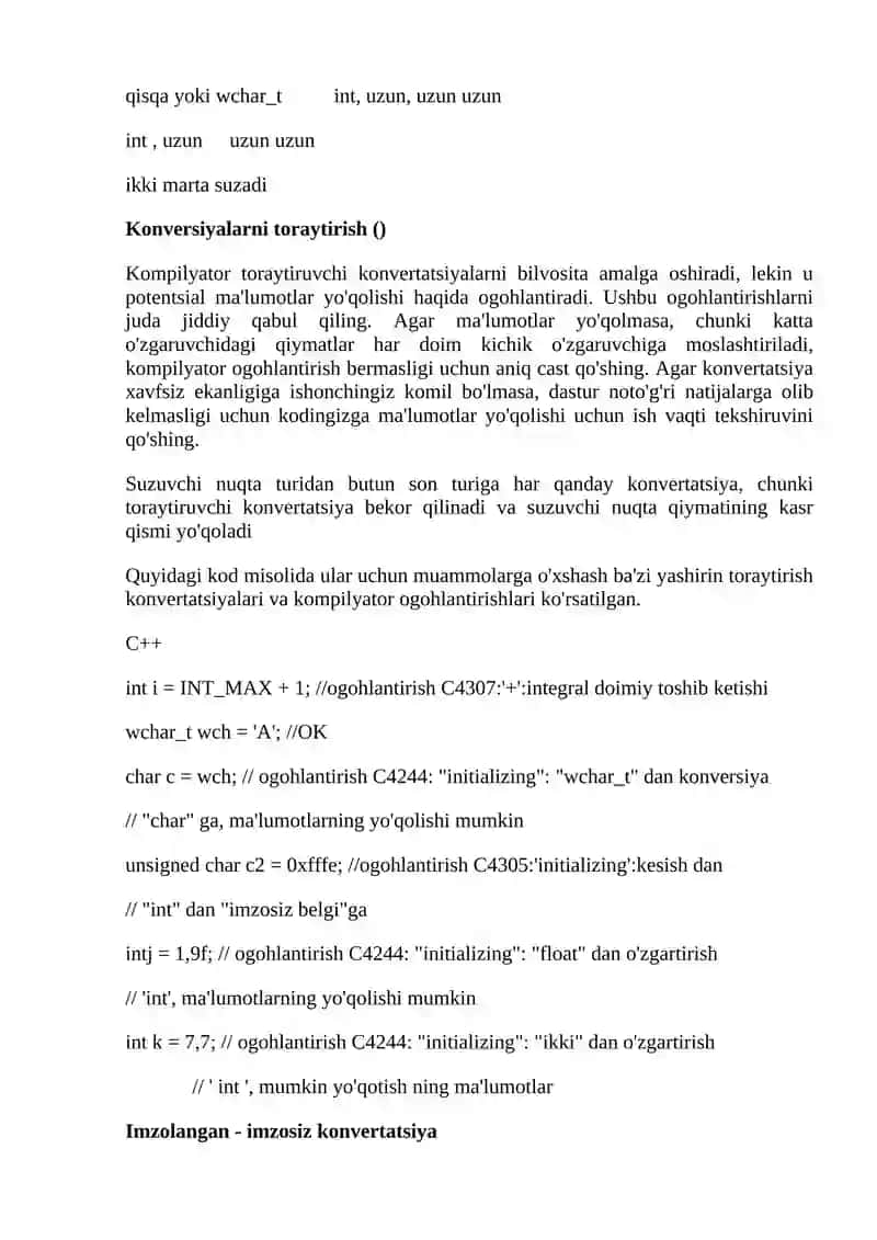 Arifmetik tiplarni konvertatsiya qilish 2