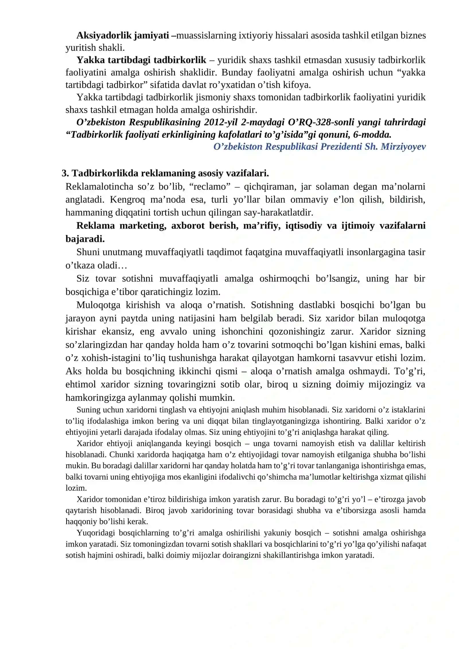 Biznesda jamoani shakillantirish va menejment. Tadbirkorlikda reklamaning asosiy vazifalari 2