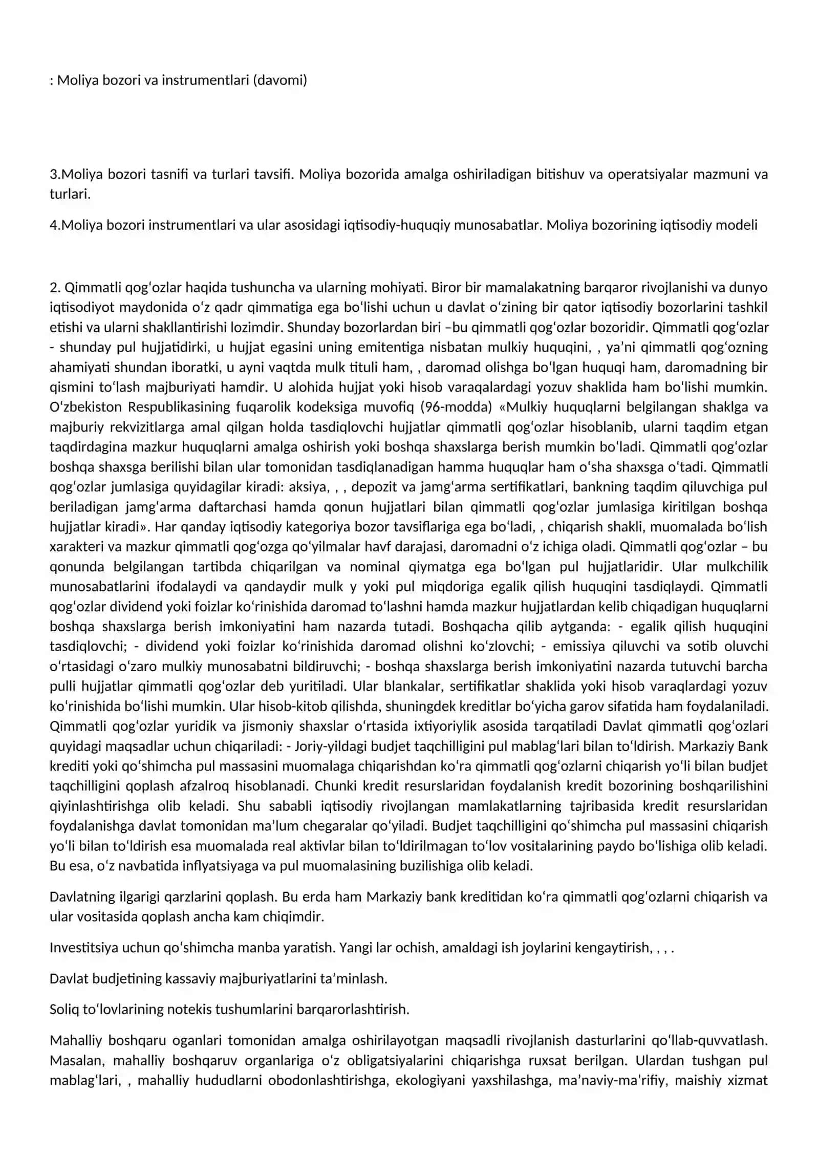 MOLIYA BOZORI VA INSTRUMENTLARI 2
