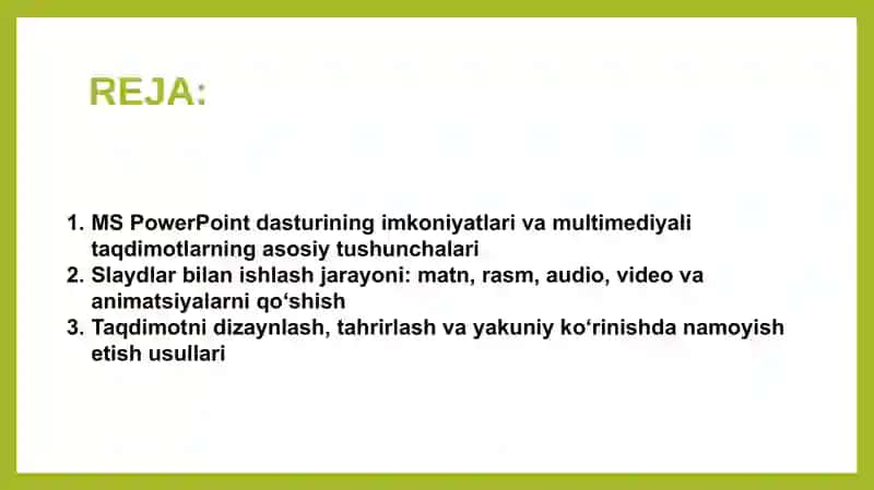 MS Power Point dasturida multimediyali taqdimotlar yaratish 2