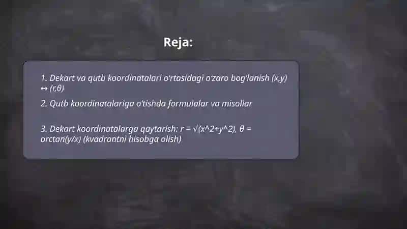 Dekart va qutb koordinatalari orasidagi bogʻlanish 2