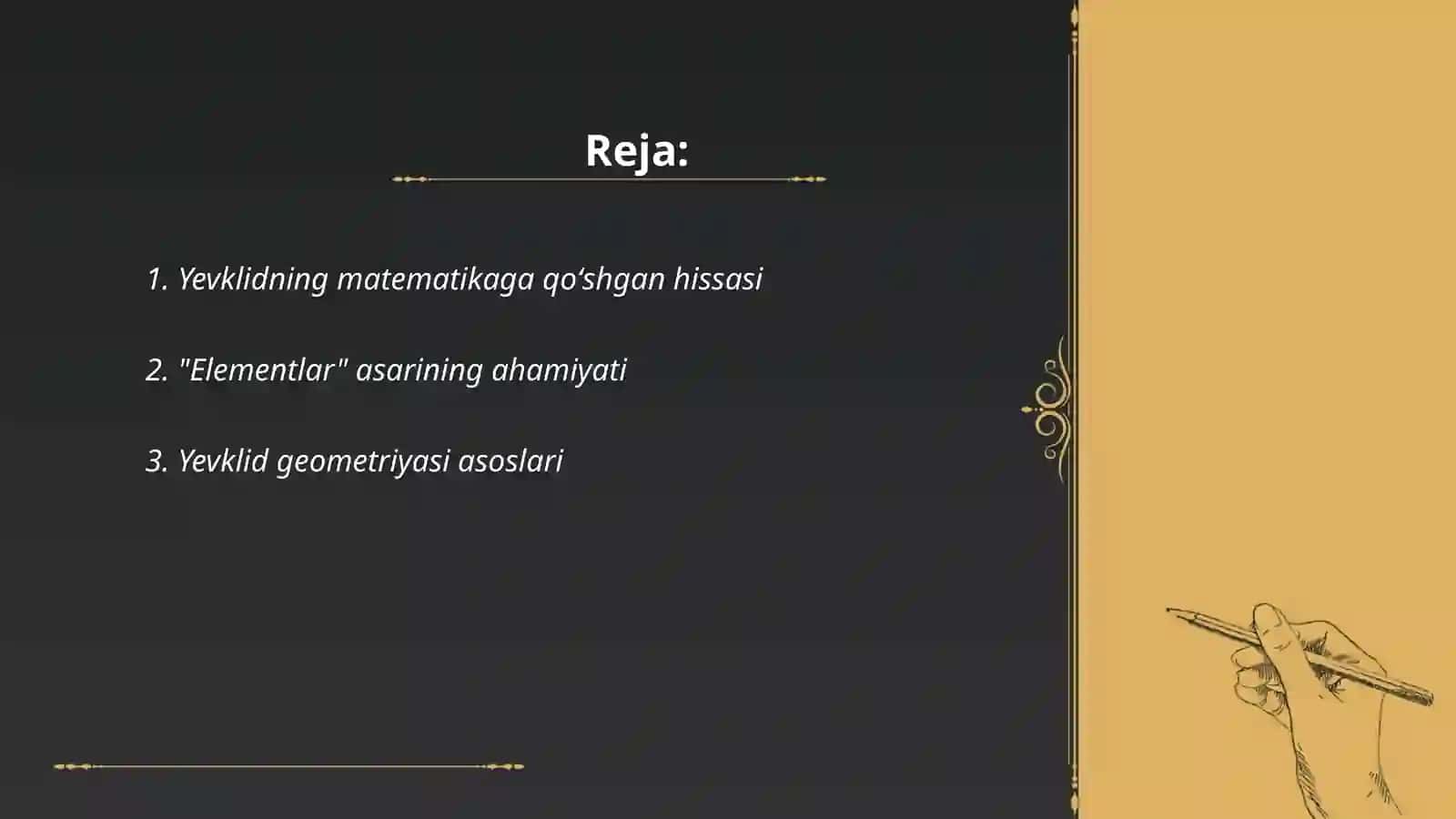 "Yevklid va Eratosfen hayoti va ijodi haqida maʼlumot bering" 2