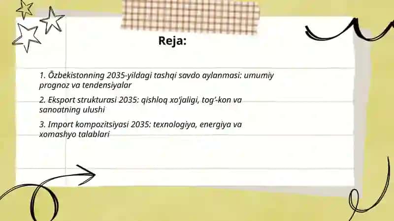 Õzbekistonning 2035-yildagi tashqi savdo aylanmasi 2
