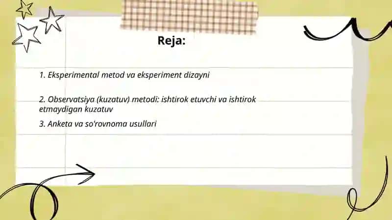 Psixalogiyaning tadqiqot metodlari va tarmoqlari. Tadqiqot usullari 2