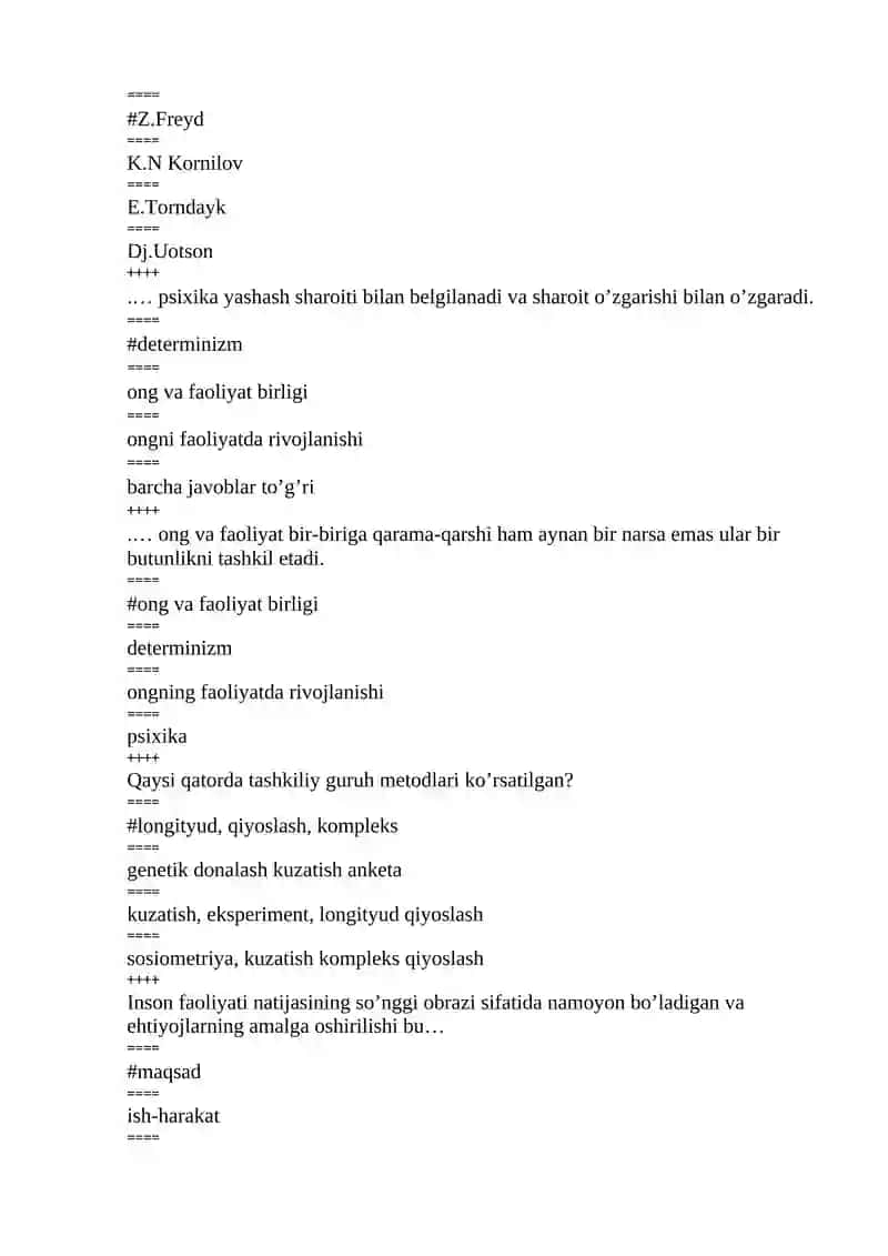 Umumiy psixologiya» fanidan test savollari 2
