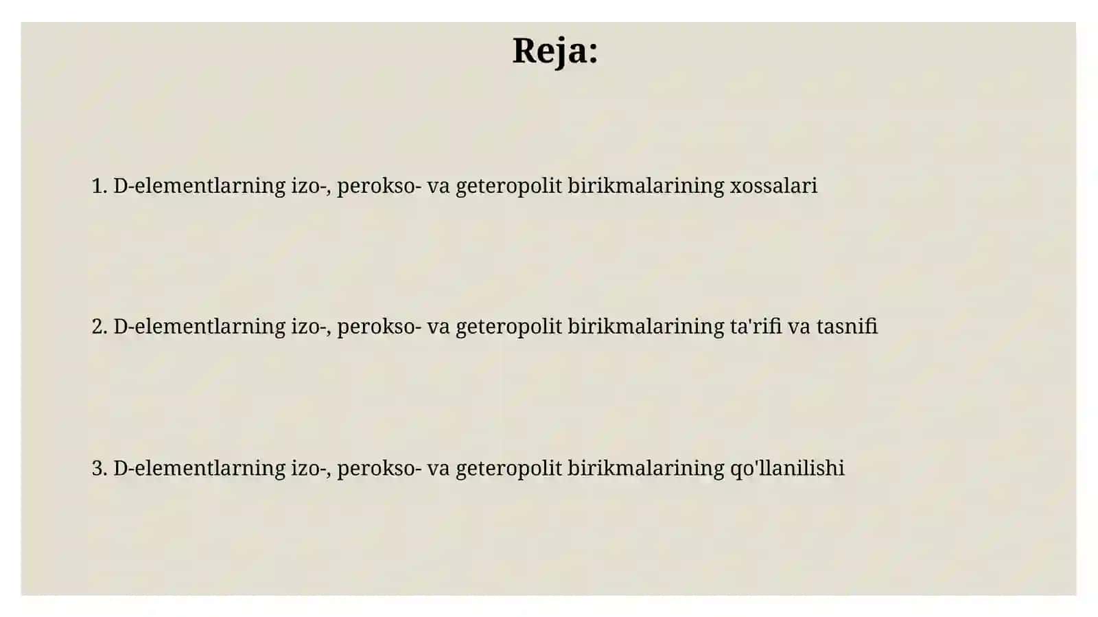 d-elementlarning izopoli, pereokso va geteropoli birikmalari va ularning xossalari 2