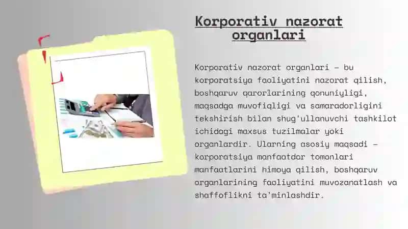 Korporativ boshqaruv organlari mavzusida taqdimot 2