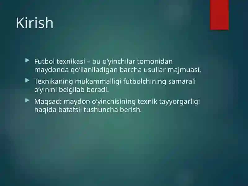 Maydon o’yinchisining texnikasi 2