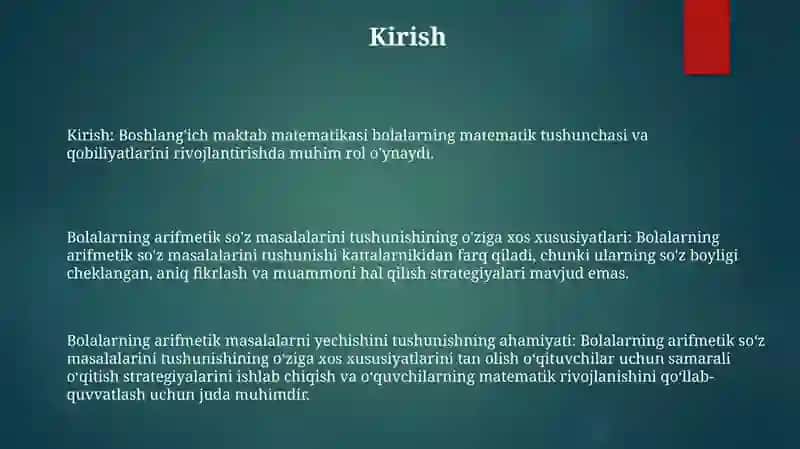 Bolalarning Arifmetik Masalalarni Tushinishining Óziga Xos Xususiyatlari 2
