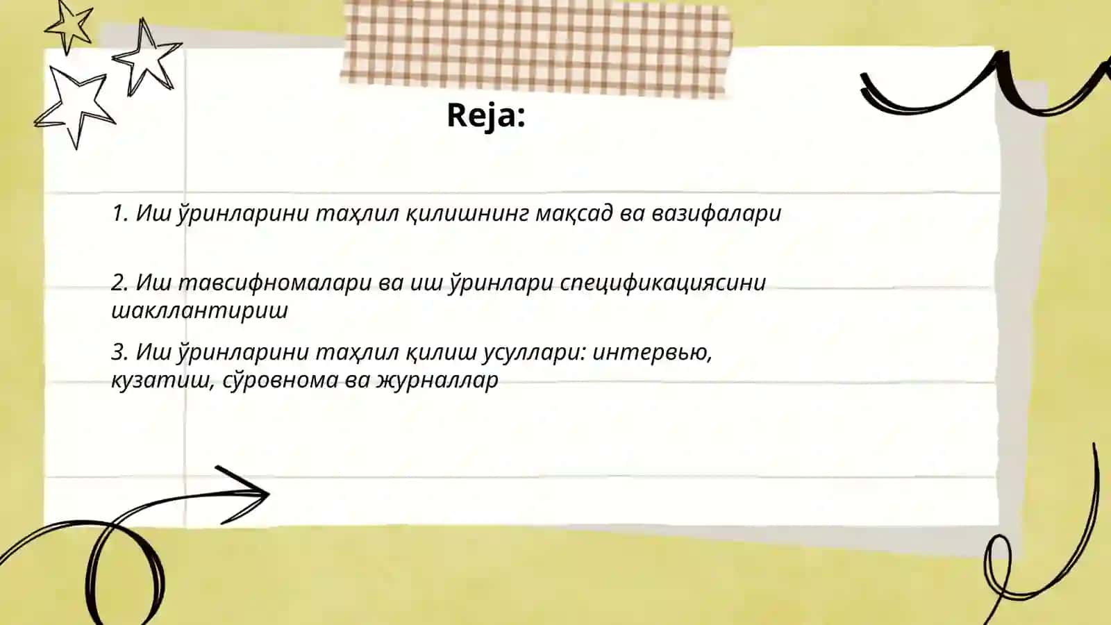 Иш уринларини тахлил килиш ва лойихалаш 2