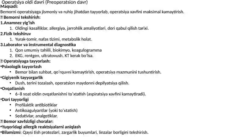 Xirurgik bemorlarning nazorat qilish va parvarish qilish 2