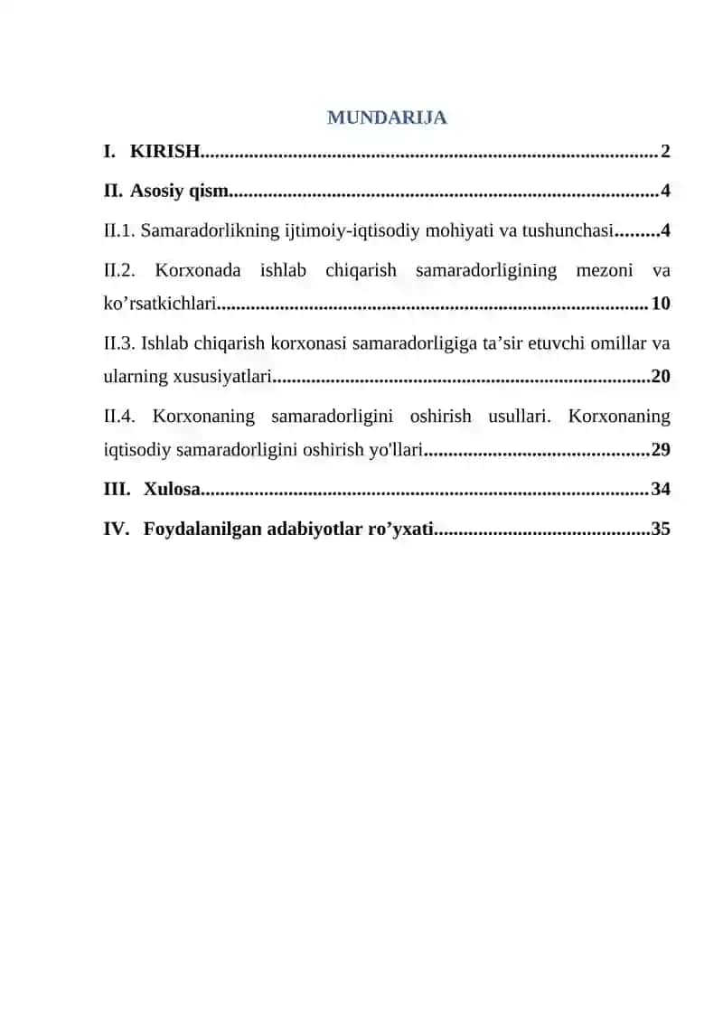 Ishlab chiqarishni iqtisodiy samaradorlikni oshirish va nazorat yo'llari. 2