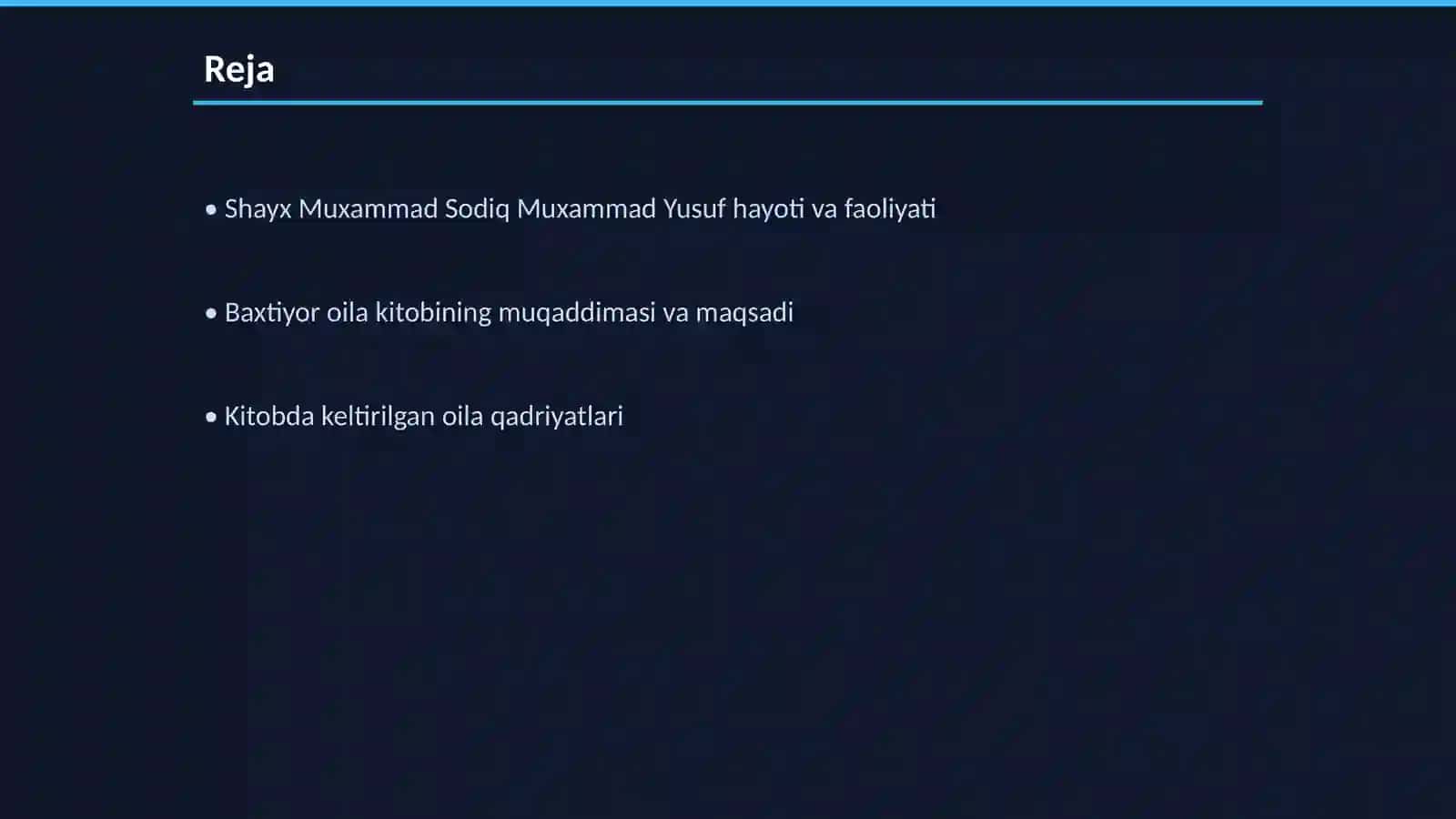 Shayx Muxammad Sodiq Muxammad Yusufning Baxtiyor oila kitobi asosida 2