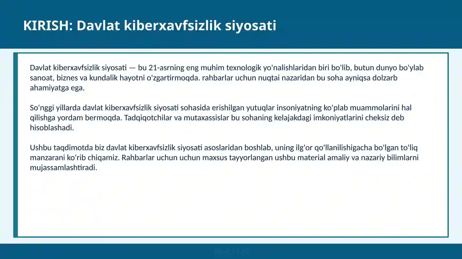 DAVLAT KIBERXAVFSIZLIK SIYOSATI 2